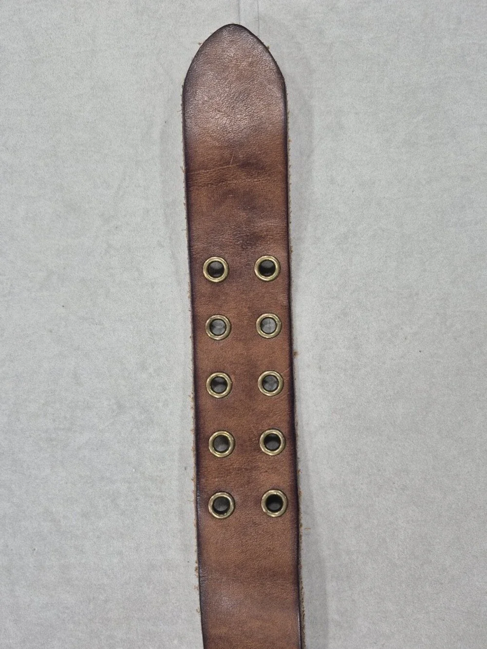 Crew belt women's Sm brown chunky distressed Italian leather solid brass buckle - Picture 4 of 13